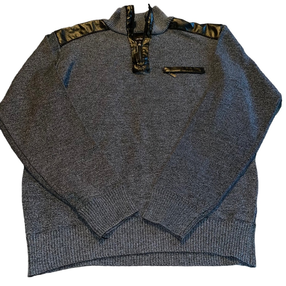 Vintage Alberto Cardinali Men’s Sweater Faux Leather Shoulder Detail Size M Gray